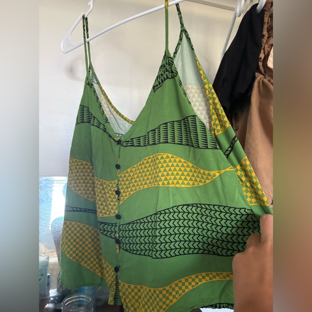 Green and Yellow Patterned Women's Top